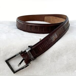 Mezlan Genuine Lizard Leather Dress Belt Size 34 Brown Made in Spain M5181